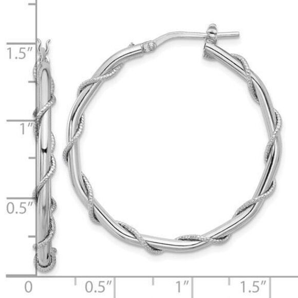 Leslie's Sterling Silver Polished/Textured/Twisted Hoop Earrings - Picture 4 of 4